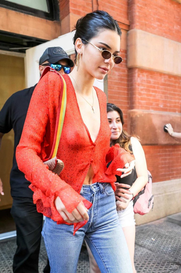 Kendall Jenner Braless See-Through Candids in New York